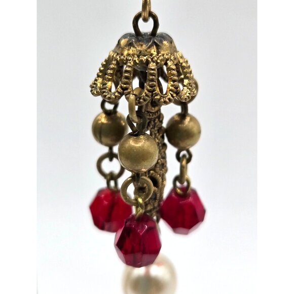 M. Haskell Attributed Unsigned Gold Filigree Dangle Clip Earrings 1940s 2.5 inch - Picture 6 of 7